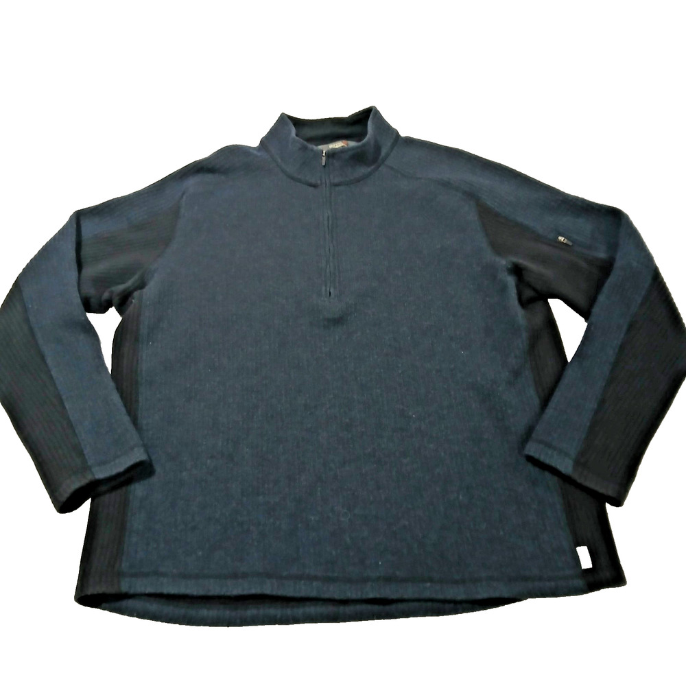 Royal Robbins 1/4 Zip Sweater Mens XXL Blue Black Wool Blend Long Sleeve
